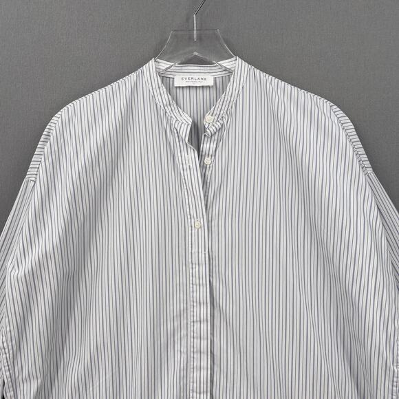 EVERLANE Striped Cotton Button Up Womens 2 White Blue Long Sleeve Relaxed Preppy - Picture 3 of 12